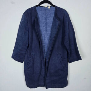 Eileen Fisher Project Womens Open Front Jacket Size XS Blue Lagenlook Chore Work